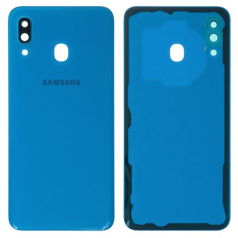 Задня панель корпуса для Samsung A305F DS Galaxy A30, синя, із склом камери