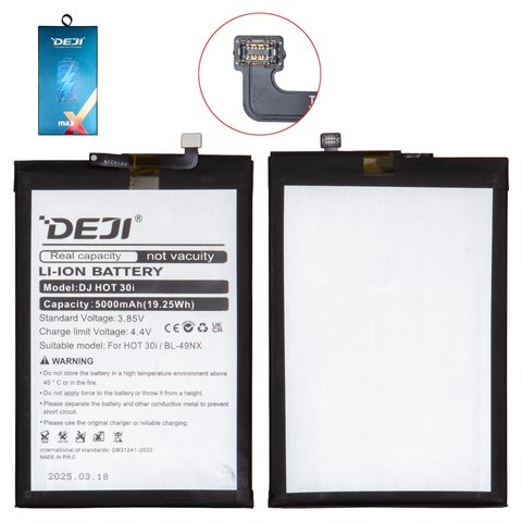 Аккумулятор Deji BL 49NX для Infinix Smart 7 X6515 , Smart 9 X6532 , Li ion, 3,85 B, 5000 мАч