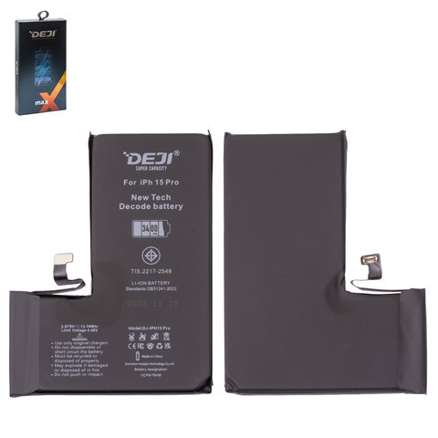 Акумулятор Deji для Apple iPhone 15 Pro, Li ion, 3,879 B, 3400 мАг, збільшена ємність, без помилки, decode battery