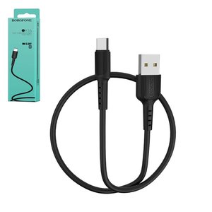 USB кабель Borofone BX16, USB тип C, USB тип A, 100 см, 2 A, черный, #6957531099475