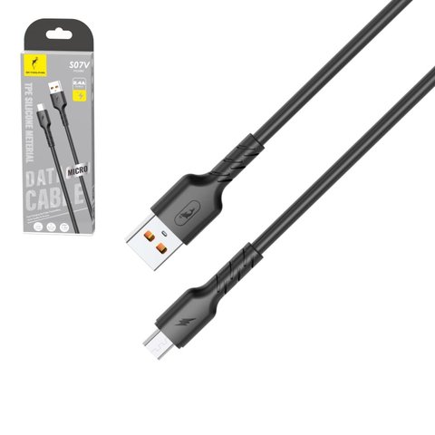 USB кабель SkyDolphin S07V TPE High Elastic Line, USB тип A, micro USB тип B, 100 см, 2,4 А, черный