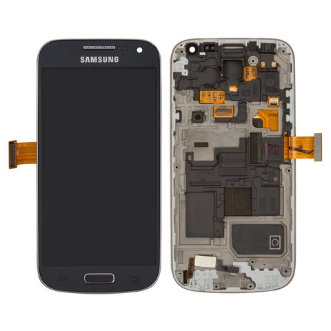 Дисплей для Samsung I9190 Galaxy S4 mini, I9192 Galaxy S4 Mini Duos, I9195 Galaxy S4 mini, синий, с рамкой, Оригинал переклеено стекло 