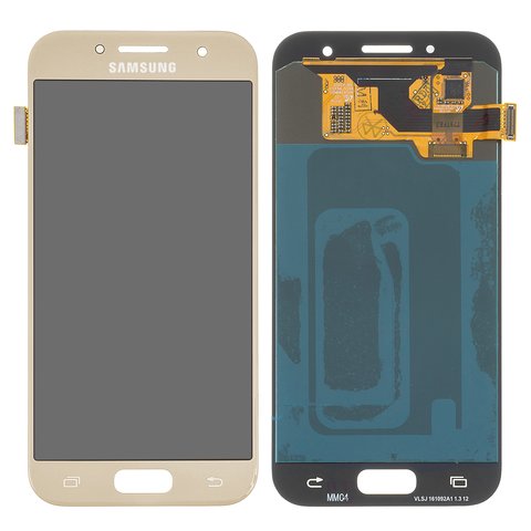 LCD compatible with Samsung A320 Galaxy A3 2017 , golden, without frame, original change glass 