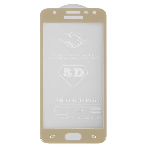 Tempered Glass Screen Protector All Spares compatible with Samsung G570 Galaxy On5 2016 , G570F DS Galaxy J5 Prime, 5D Full Glue, golden, the layer of glue is applied to the entire surface of the glass 
