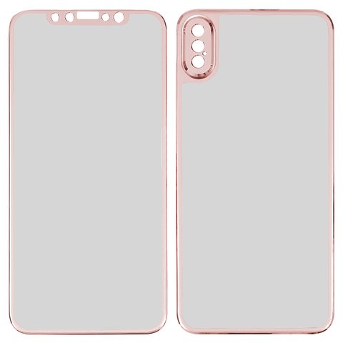 Tempered Glass Screen Protector All Spares compatible with Apple iPhone X, 5D Full Glue, front and back, pink, the layer of glue is applied to the entire surface of the glass, type 2 