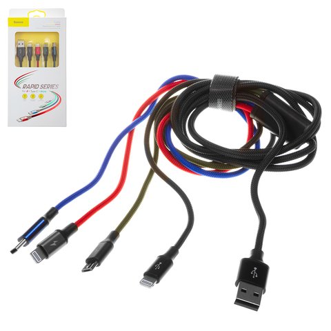 Cable USB Baseus Rapid Series, USB tipo A, USB tipo C, micro USB tipo B, Lightning, 120 cm, 3.5 A, negro, #CA1T4 A01