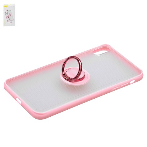 Case Baseus compatible with iPhone XS Max, pink, with ring holder, transparent, plastic  #WIAPIPH65 YD04