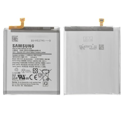 Batería EB BA202ABU puede usarse con Samsung A202F DS Galaxy A20e, Li Polymer, 3.85 V, 3000 mAh, Original PRC 