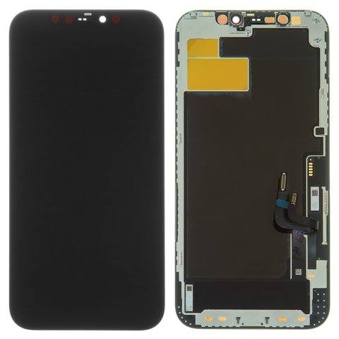 Pantalla LCD puede usarse con iPhone 12, iPhone 12 Pro, negro, con marco, PRC, con plásticos de cámara y sensor de acercamiento, NEW