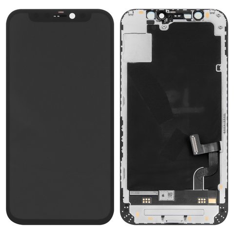 LCD compatible with iPhone 12 mini, black, with frame, change glass, with camera and proximity sensor plastics 