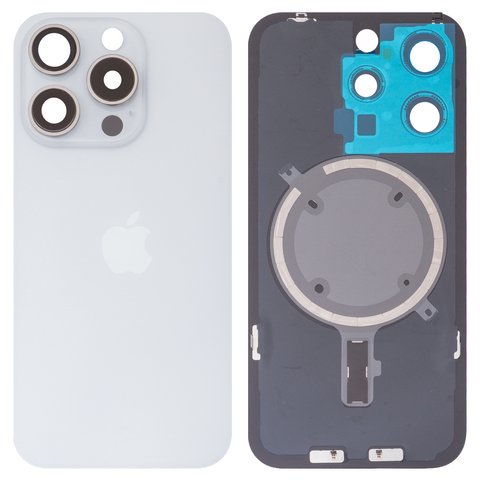 Housing Back Cover compatible with iPhone 15 Pro, white, with camera lens, HC 