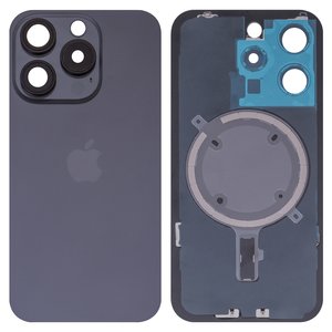 Задняя панель корпуса для iPhone 15 Pro, черная, со стеклом камеры, HC