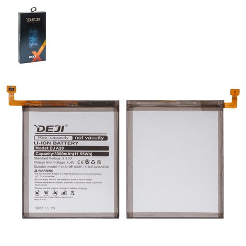 Battery Deji EB BA202ABU compatible with Samsung A202F DS Galaxy A20e, Li ion, 3.85 V, 3000 mAh
