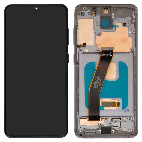 LCD compatible with Samsung G980 Galaxy S20, G981 Galaxy S20 5G, gray, with frame, High Copy, OLED , cosmic grey 