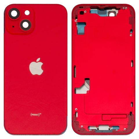Housing compatible with iPhone 14, red, with SIM card holders, with side buttons, HC, red