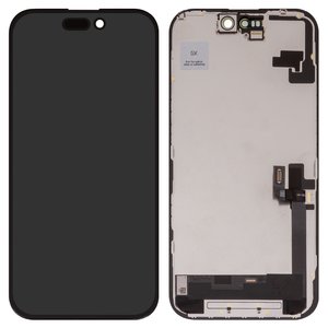 LCD compatible with iPhone 16, black, with frame, HC, without IC, OLED , GX OEM hard 