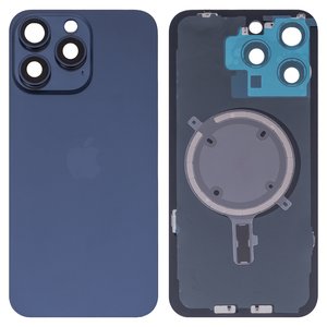 Panel trasero de carcasa puede usarse con iPhone 15 Pro Max, azul, con vidrio de cámara, HC