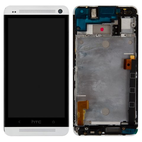 Дисплей для HTC One M7 Dual Sim 802w , белый, с рамкой