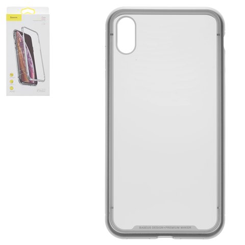 Чехол Baseus для Apple iPhone XS Max, серебристый, магнитный, стекло, металл, #WIAPIPH65 CS0S