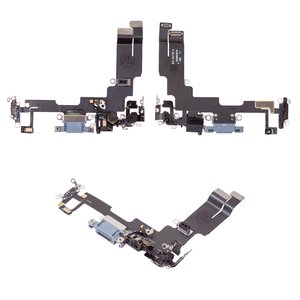 Шлейф для iPhone 14, конектора зарядки, синій, з мікрофоном, з компонентами, Original PRC 