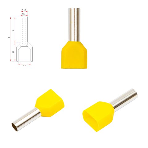 Наконечник TE4012, для 2х проводов, трубчастый, изолированный, желтый, 10 шт., 4 мм², 12 мм