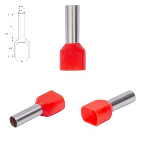 Наконечник TE6014, для 2х проводів, трубчастий, ізольований, червоний, 10 шт., 6 мм², 14 мм
