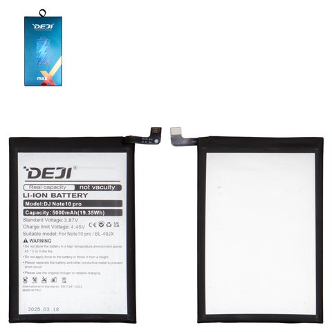 Аккумулятор Deji BL 49JX для Infinix Hot 30, Note 10 Pro, Li ion, 3,87 B, 5000 мАч