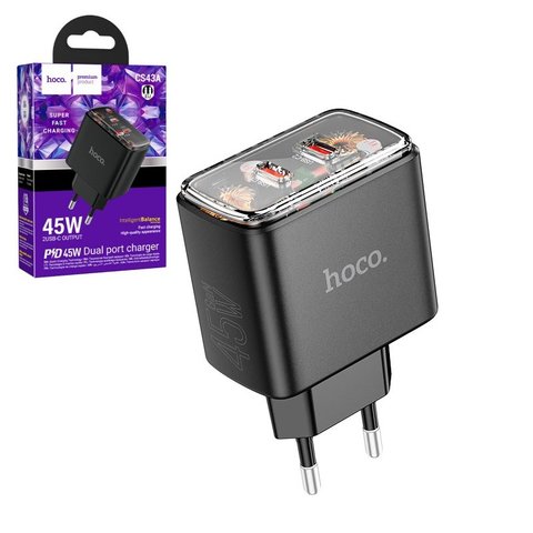 Сетевое зарядное устройство Hoco CS43A, 45 Вт, Power Delivery PD , черный, 2 порта, #6942007620826