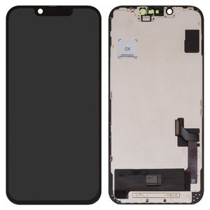 Дисплей для iPhone 14, черный, с рамкой, HC, без микросхемы, OLED , GX OEM hard